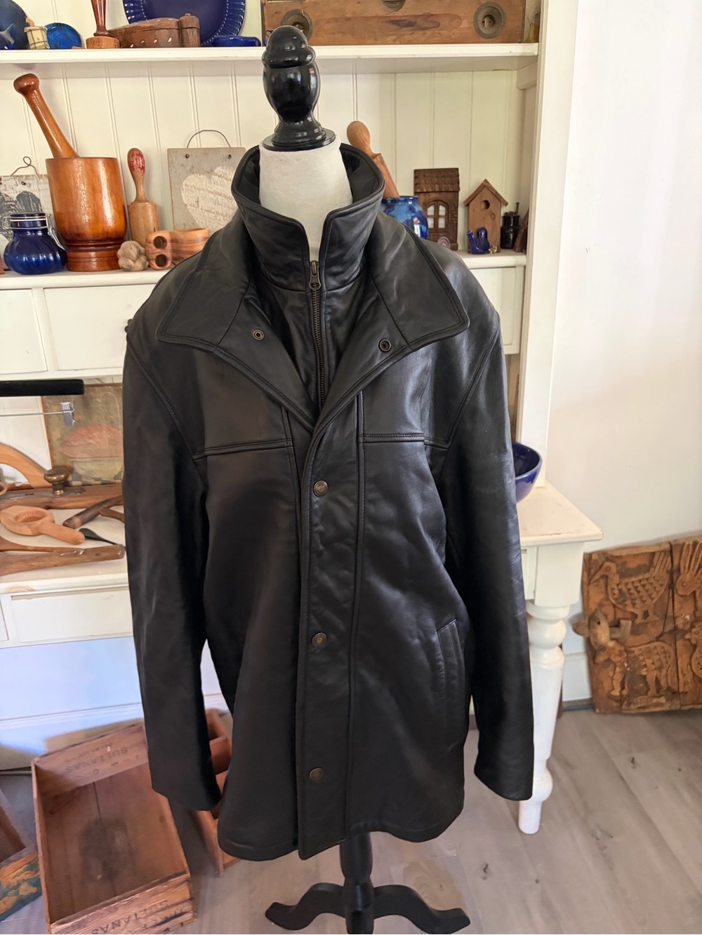 Abaci Men's Black Leather Jacket - Classic Zip & Snap Front